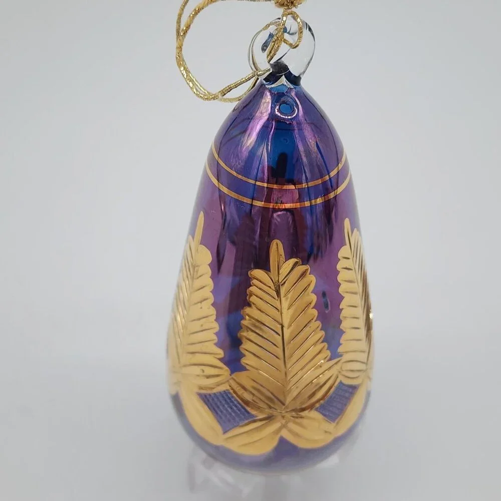 Egyptian Handcrafted Purple & Gold Glass Christmas Ornament - Picture 2 of 7